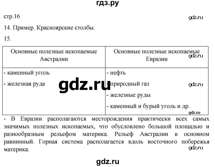 ГДЗ по географии 7 класс Душина рабочая тетрадь  тетрадь 2022 / часть 1. страница - 16, Решебник к тетради 2022